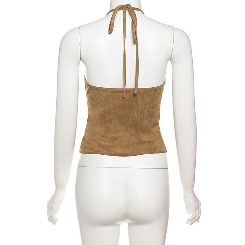 Halter tassels v neck button top  | Festival Outfits Women