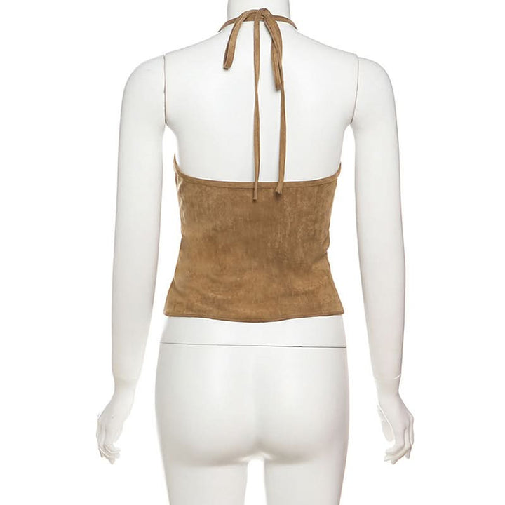 Halter tassels v neck button top  | Festival Outfits Women