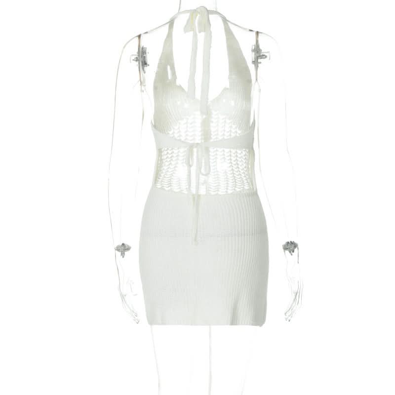 Halter hollow out self tie backless cut out mini dress  | Festival Outfits Women