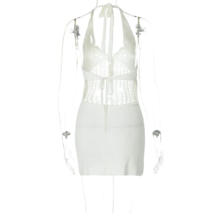 Halter hollow out self tie backless cut out mini dress  | Festival Outfits Women