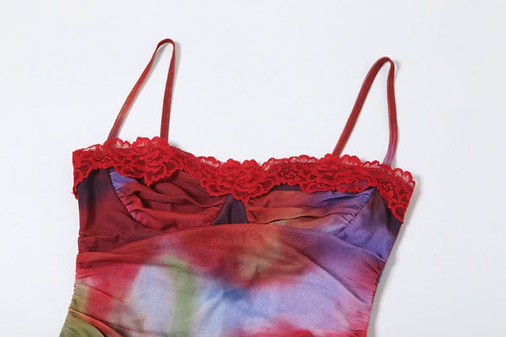 Contrast lace hem mesh cami maxi dress  | Festival Outfits Women