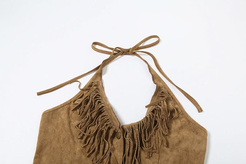Halter tassels v neck button top  | Festival Outfits Women
