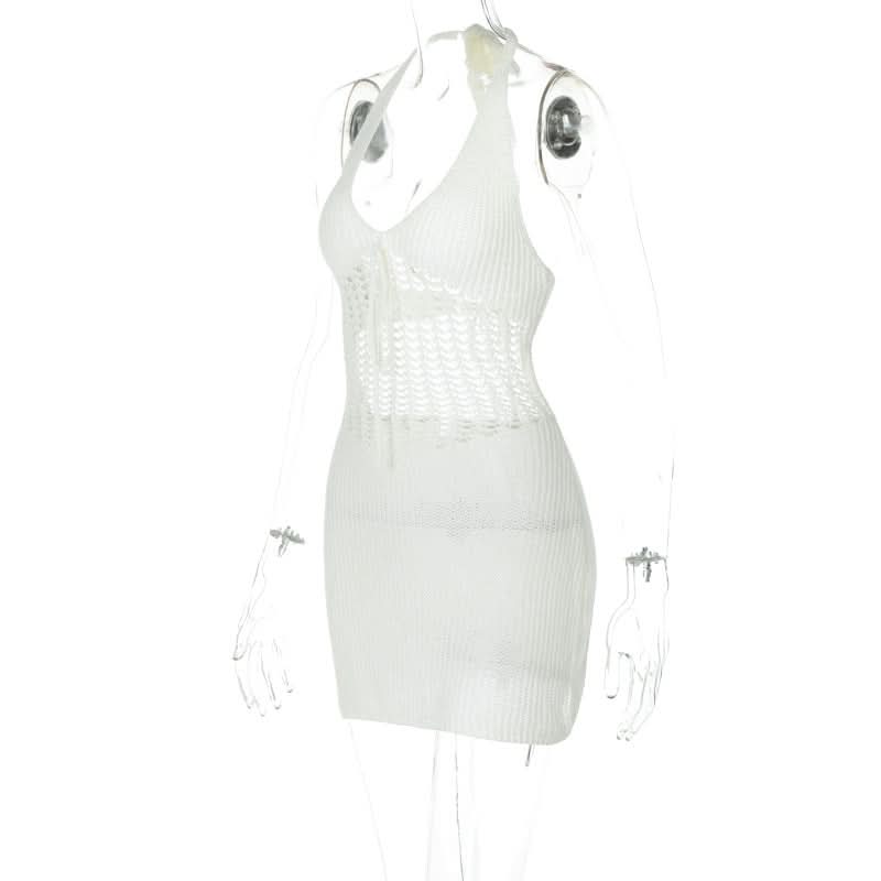 Halter hollow out self tie backless cut out mini dress  | Festival Outfits Women
