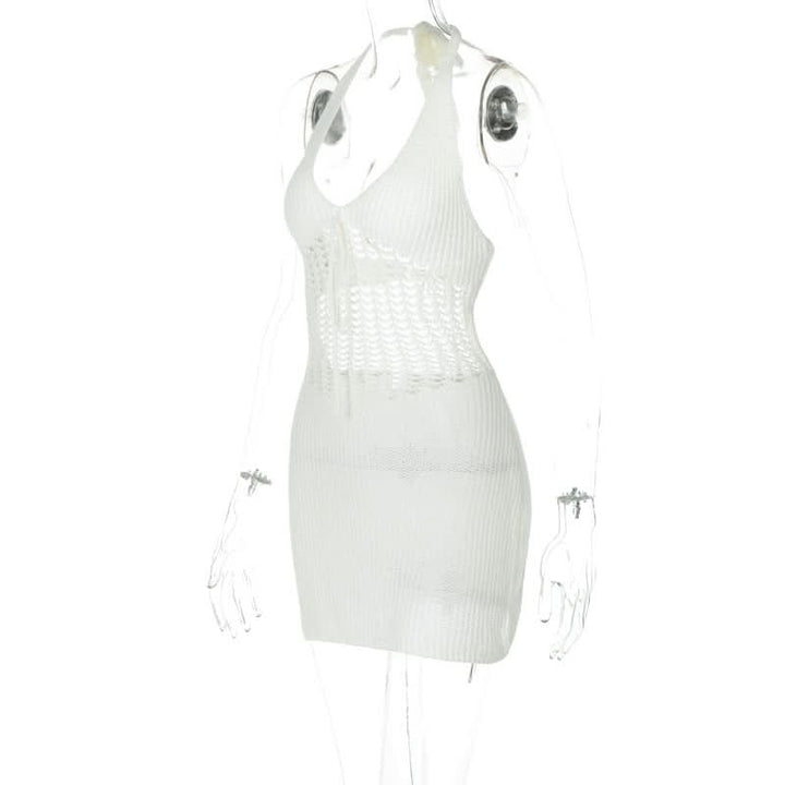 Halter hollow out self tie backless cut out mini dress  | Festival Outfits Women