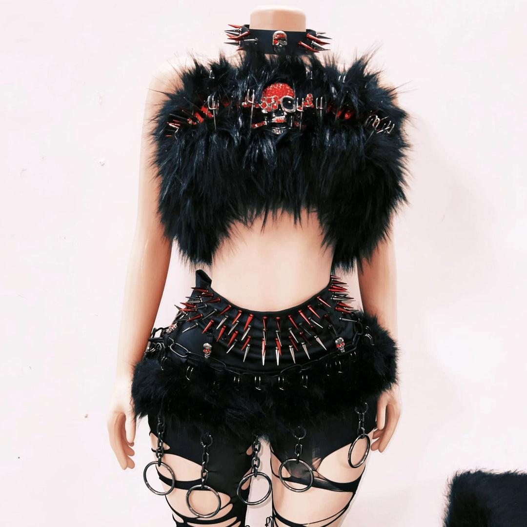 Skull applique fluffy rivet o ring leg warmer top  | Festival Outfits Women