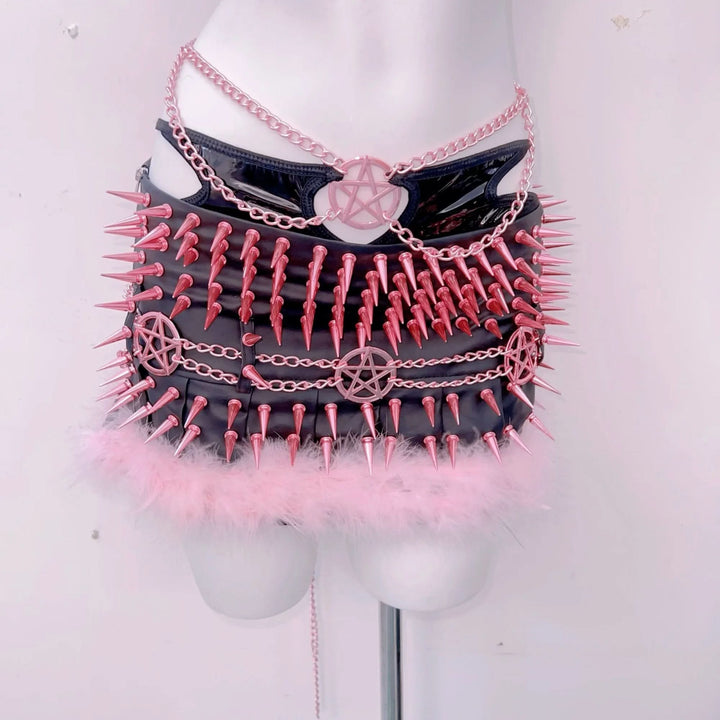 Halter rivet hollow out metal chain mini skirt set  | Festival Outfits Women