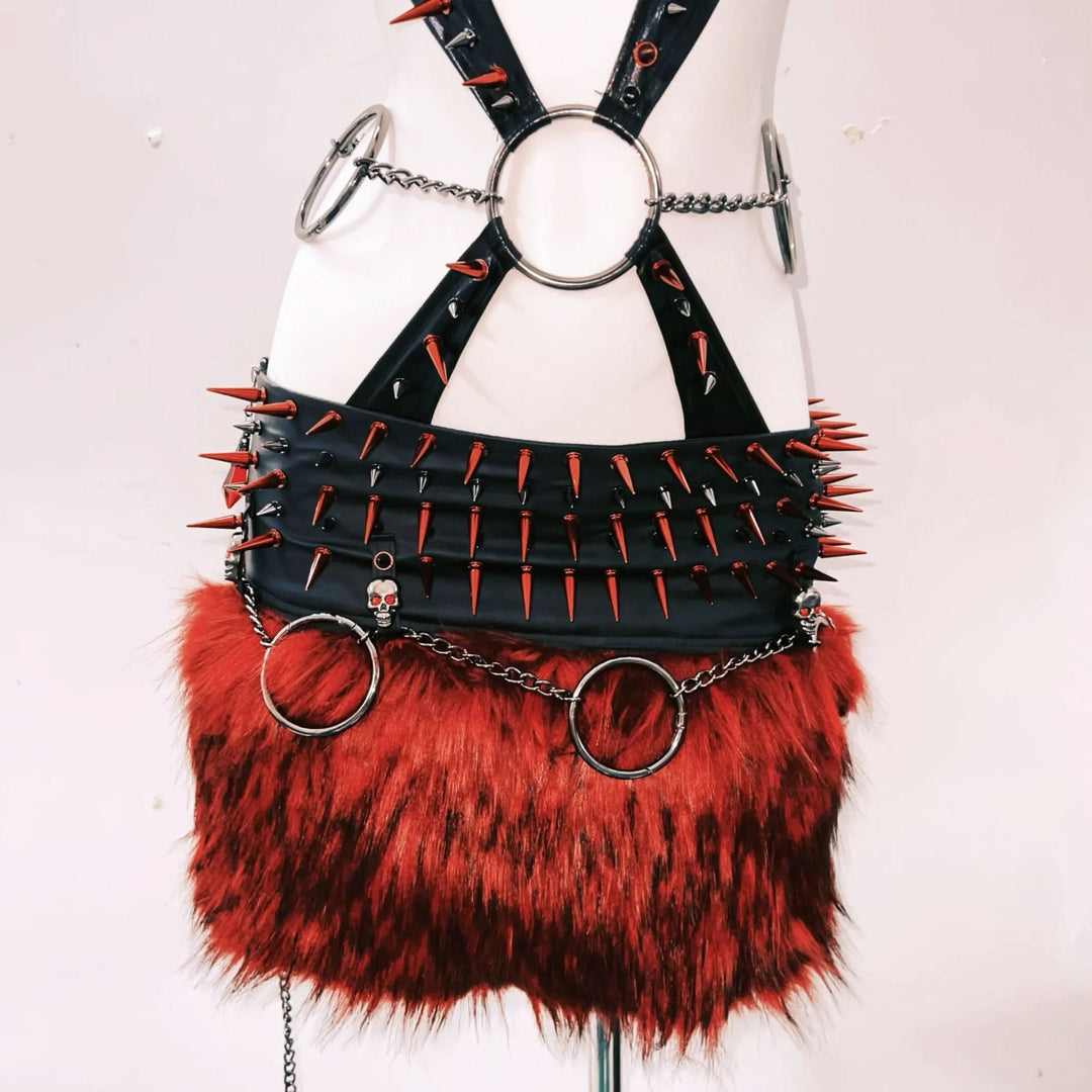 Rivet o ring hollow out fluffy cami mini skirt set  | Festival Outfits Women