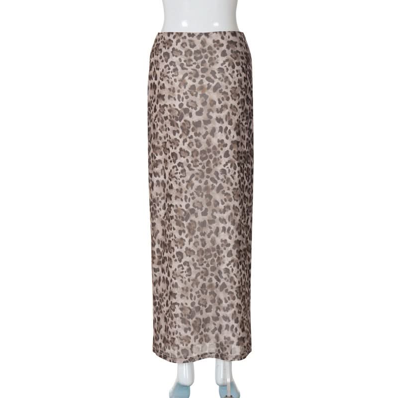 Leopard print mesh maxi skirt  | Festival Outfits Women