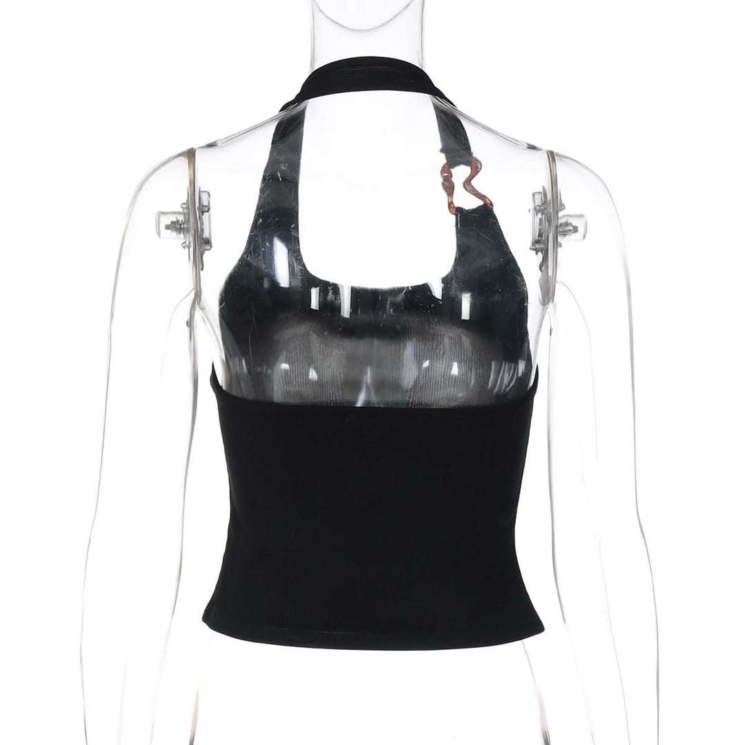 U neck metal applique backless top  | Festival Outfits Women