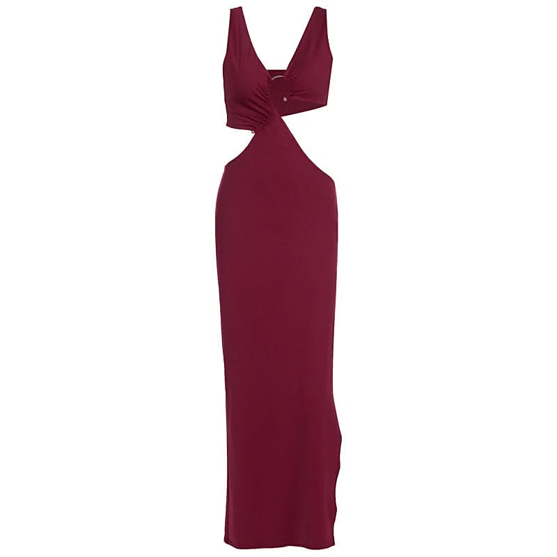 V neck hollow out o ring slit cut out maxi dress  | Festival Outfits Women