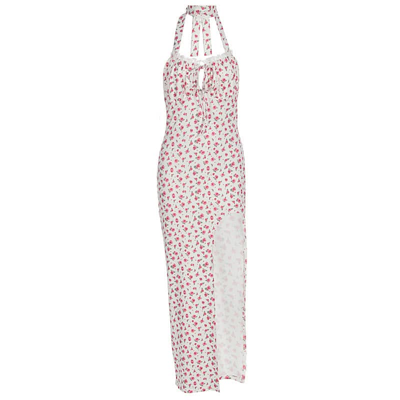 Halter flower print high slit maxi dress  | Festival Outfits Women