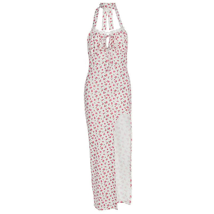 Halter flower print high slit maxi dress  | Festival Outfits Women