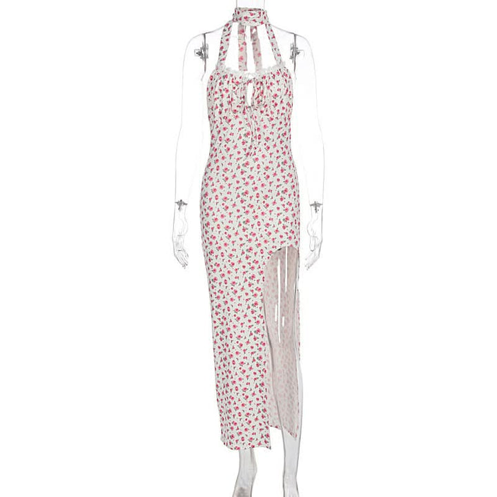 Halter flower print high slit maxi dress  | Festival Outfits Women