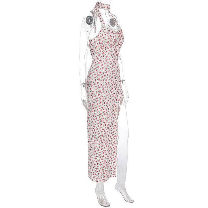 Halter flower print high slit maxi dress  | Festival Outfits Women