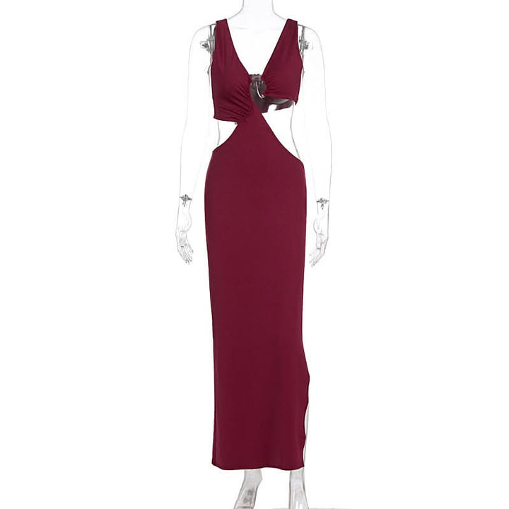 V neck hollow out o ring slit cut out maxi dress  | Festival Outfits Women