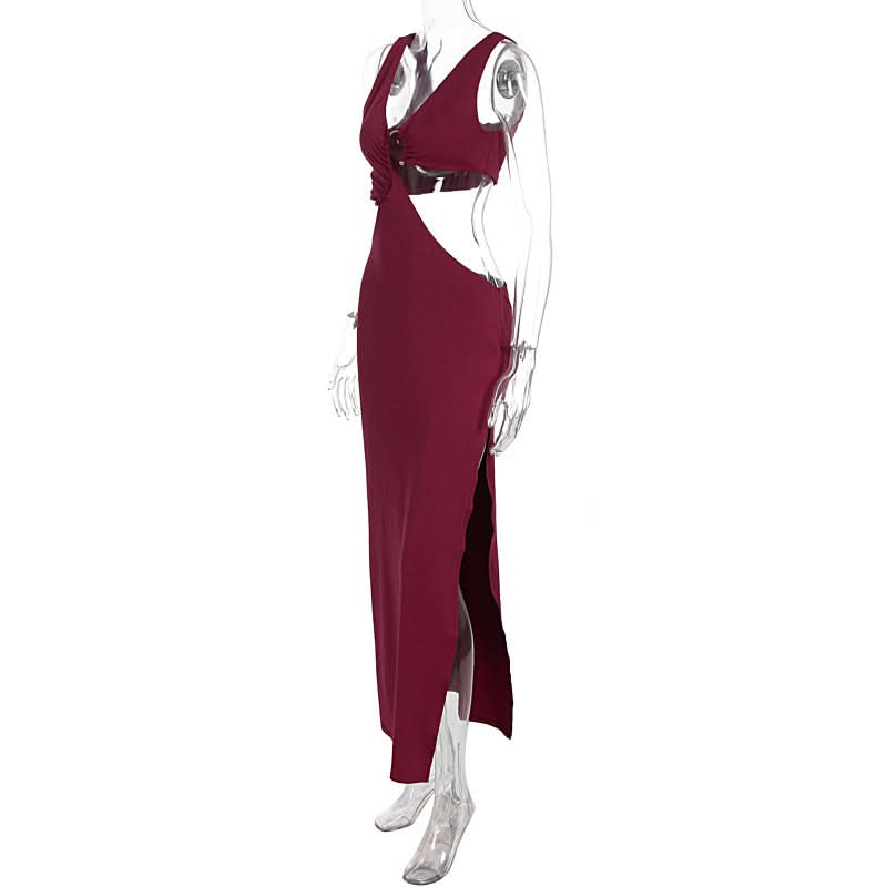 V neck hollow out o ring slit cut out maxi dress  | Festival Outfits Women