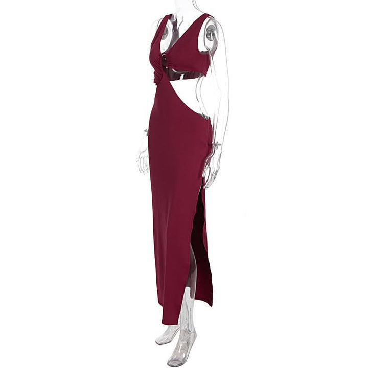 V neck hollow out o ring slit cut out maxi dress  | Festival Outfits Women