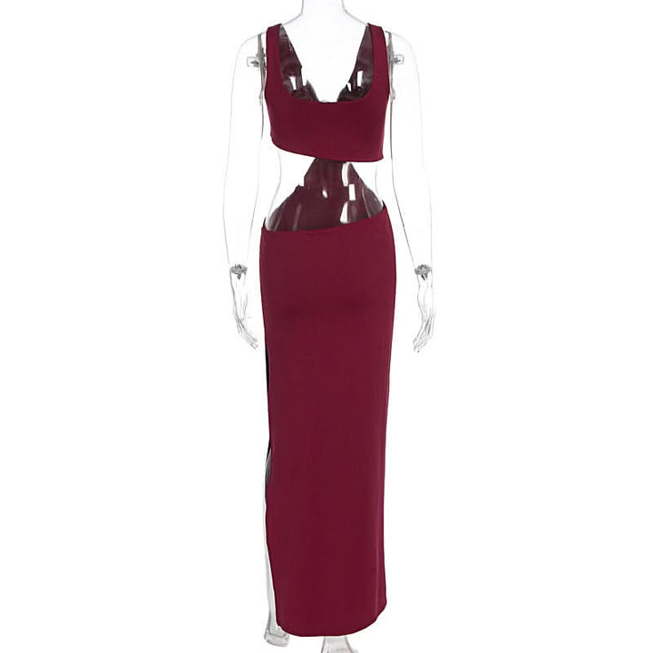 V neck hollow out o ring slit cut out maxi dress  | Festival Outfits Women