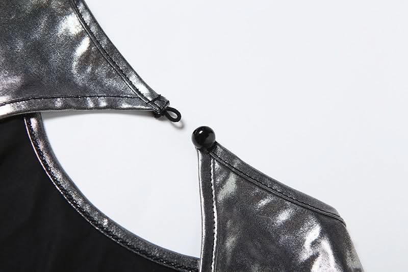 Metallic button crewneck backless romper  | Festival Outfits Women