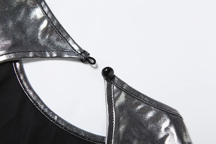 Metallic button crewneck backless romper  | Festival Outfits Women