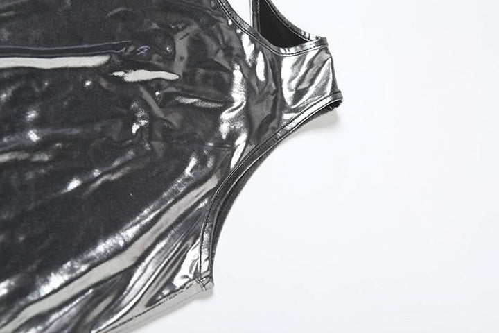 Metallic button crewneck backless romper  | Festival Outfits Women