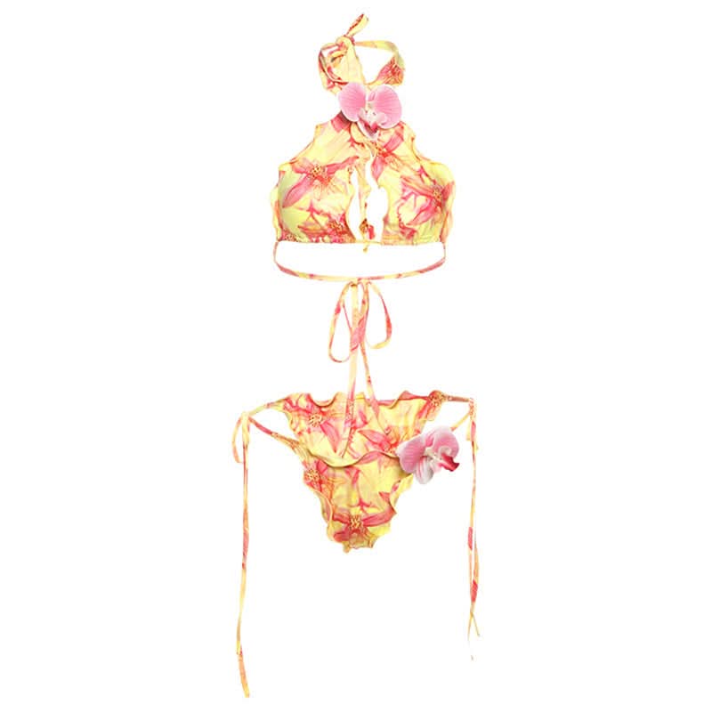 Halter self tie print flower applique pant set  | Festival Outfits Women-final-sale