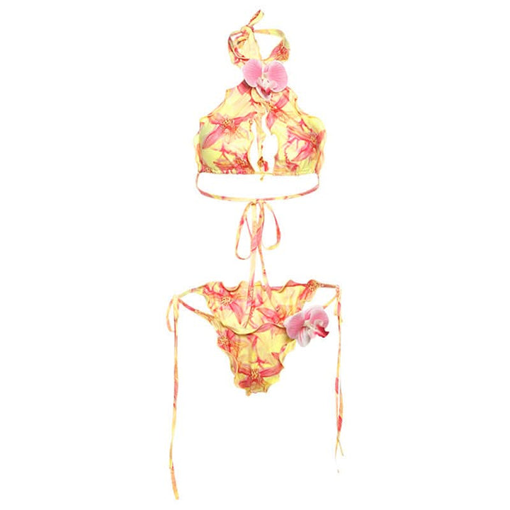 Halter self tie print flower applique pant set  | Festival Outfits Women-final-sale