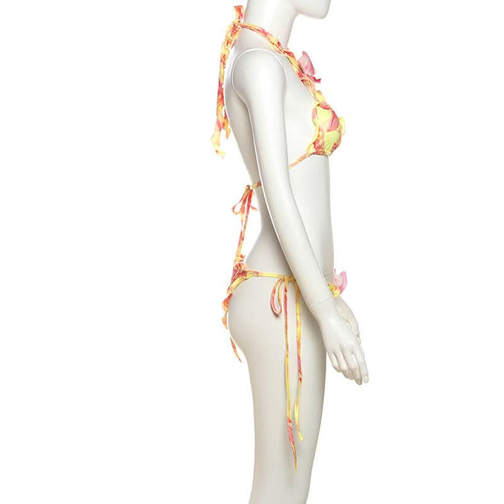 Halter self tie print flower applique pant set  | Festival Outfits Women-final-sale