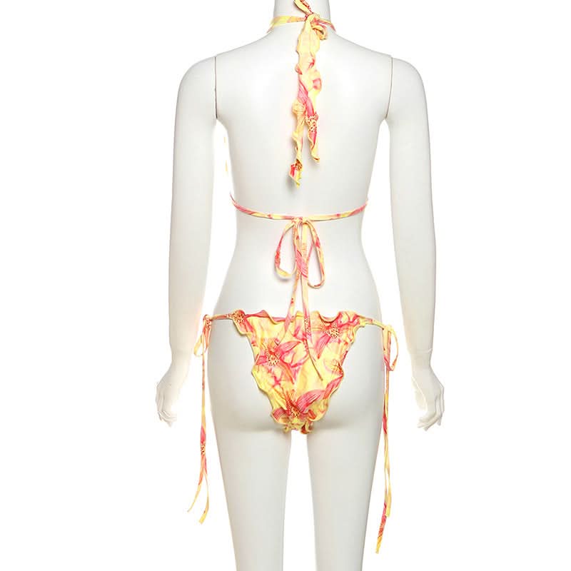 Halter self tie print flower applique pant set  | Festival Outfits Women-final-sale