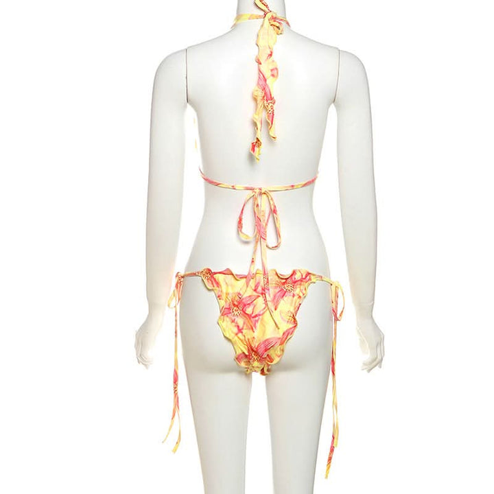 Halter self tie print flower applique pant set  | Festival Outfits Women-final-sale