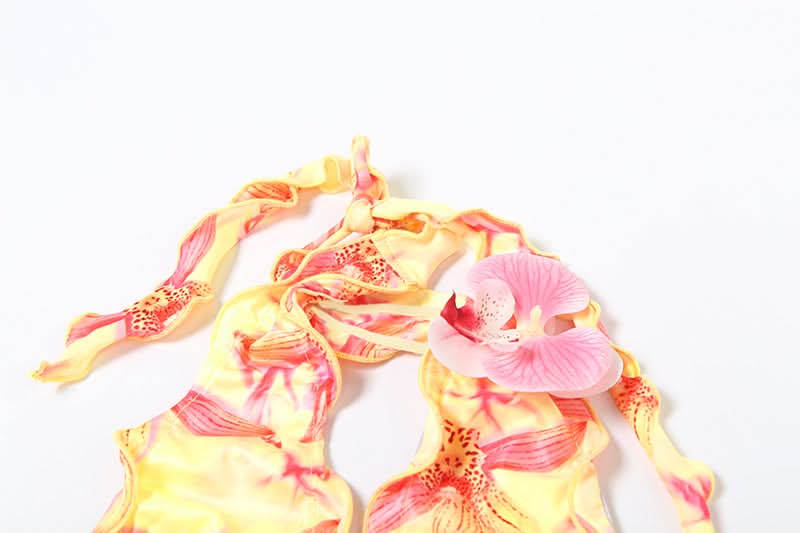 Halter self tie print flower applique pant set  | Festival Outfits Women-final-sale