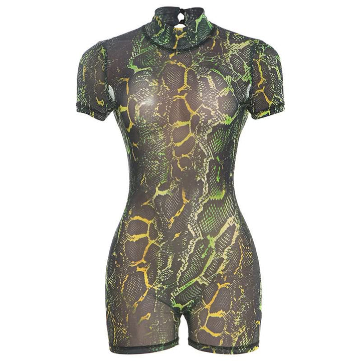 Short sleeve high neck print button romper-final-sale