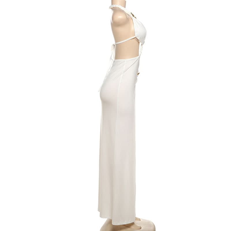 Slit hollow out halter butterfly applique cut out maxi dress  | Festival Outfits Women-final-sale