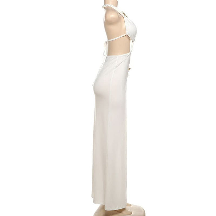 Slit hollow out halter butterfly applique cut out maxi dress  | Festival Outfits Women-final-sale