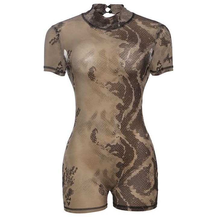 Short sleeve high neck print button romper-final-sale