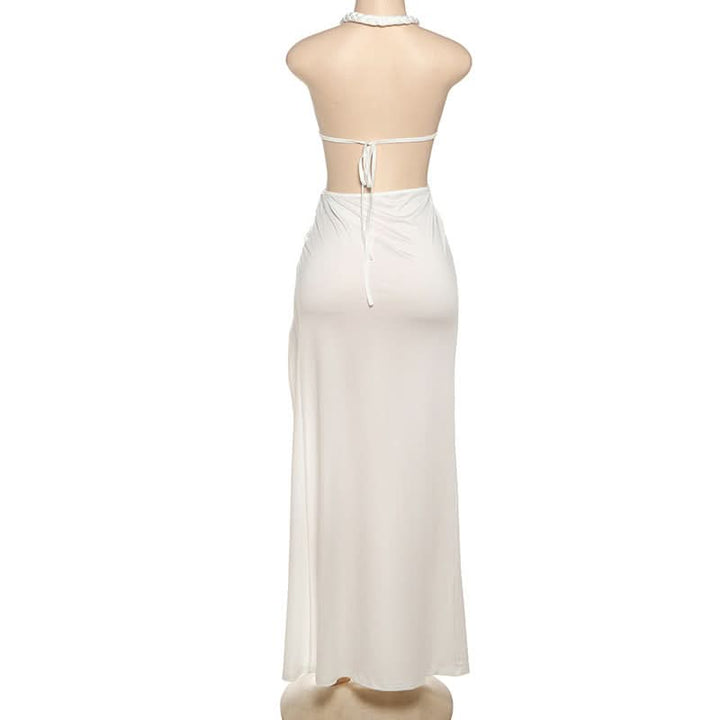 Slit hollow out halter butterfly applique cut out maxi dress  | Festival Outfits Women-final-sale