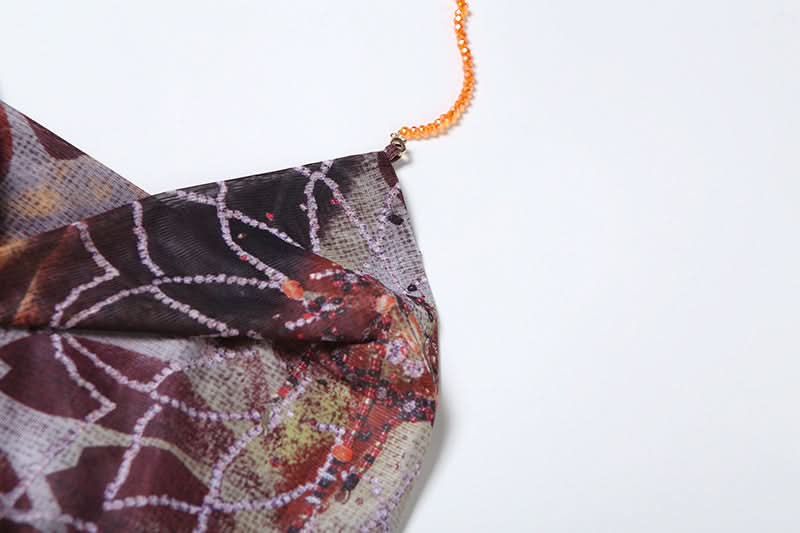 Beaded halter cowl neck print slit maxi dress  | Festival Outfits Women