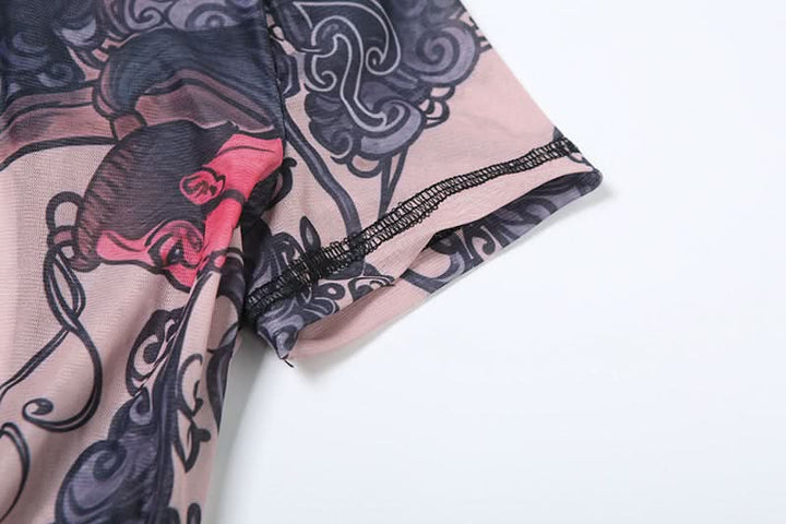 Short sleeve high neck print button romper-final-sale