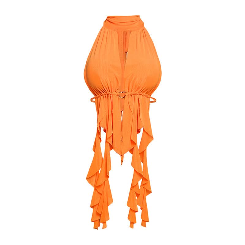 Hollow out ruched self tie halter cut out top  | Festival Outfits Women