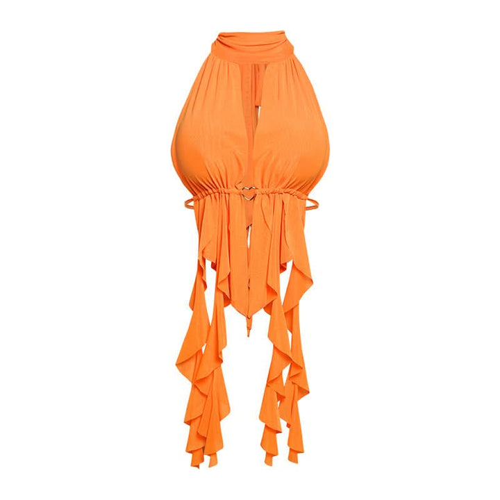 Hollow out ruched self tie halter cut out top  | Festival Outfits Women