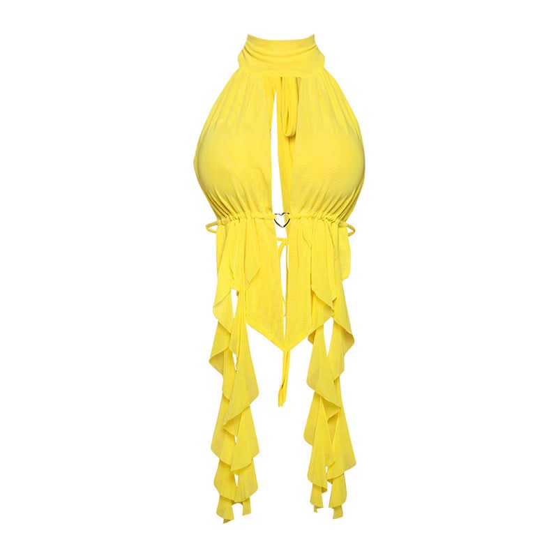 Hollow out ruched self tie halter cut out top  | Festival Outfits Women