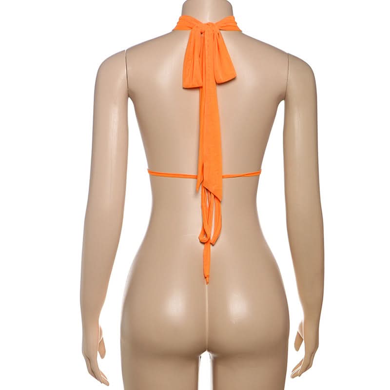 Hollow out ruched self tie halter cut out top  | Festival Outfits Women