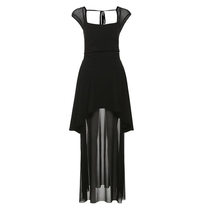 Mesh square neck self tie backless maxi dress  | Festival Outfits Women