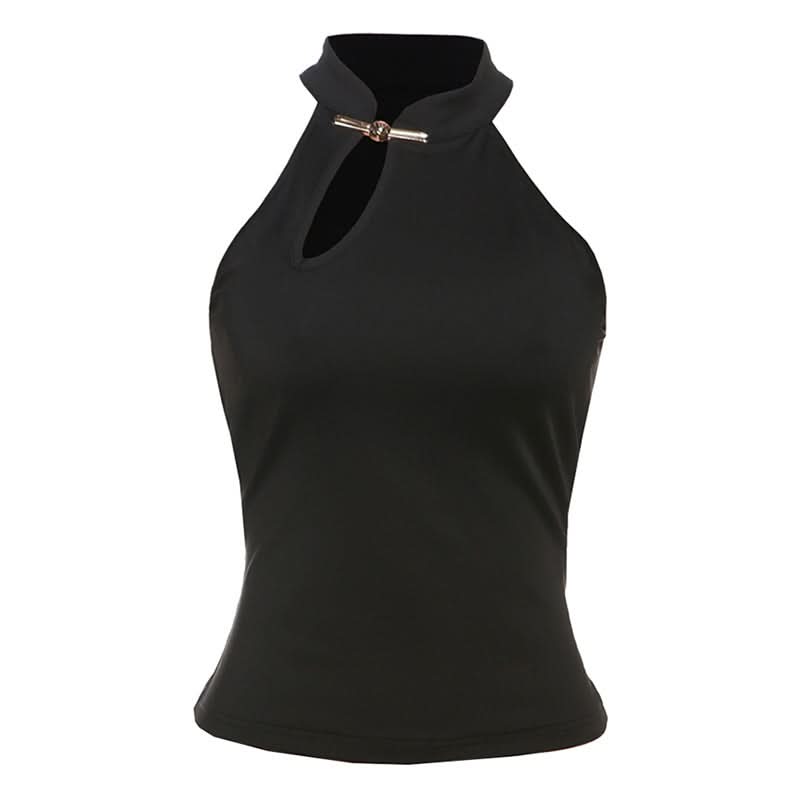 Irregular hollow out solid sleeveless cut out top  | Festival Outfits Women