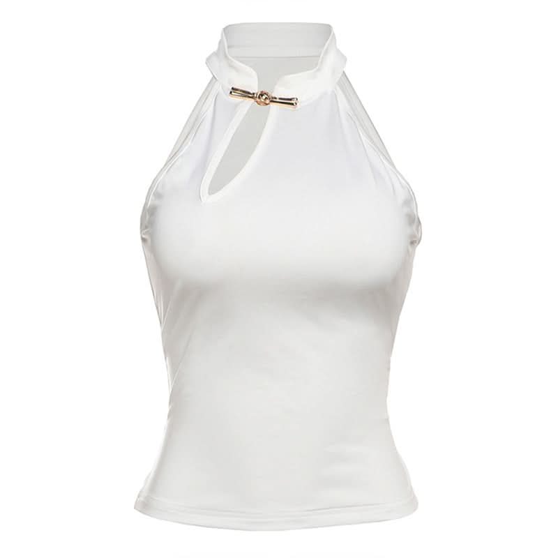 Irregular hollow out solid sleeveless cut out top  | Festival Outfits Women