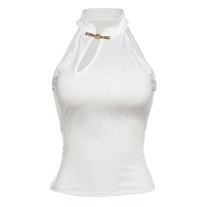 Irregular hollow out solid sleeveless cut out top  | Festival Outfits Women