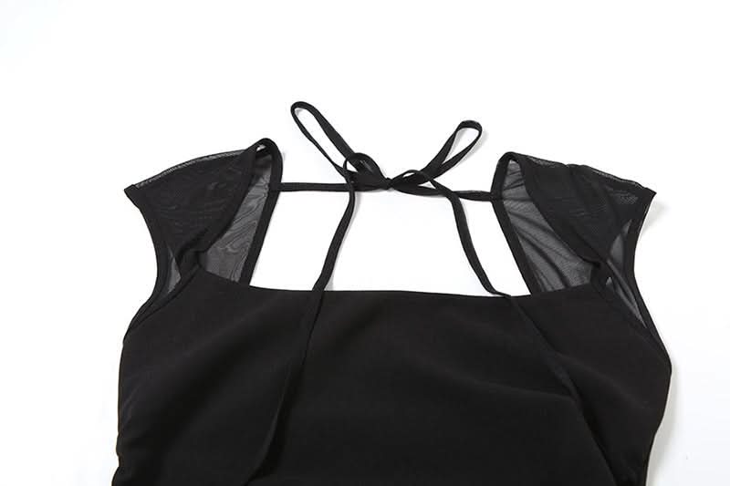 Mesh square neck self tie backless maxi dress  | Festival Outfits Women