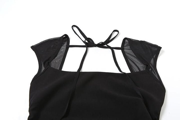 Mesh square neck self tie backless maxi dress  | Festival Outfits Women