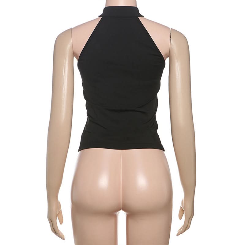 Irregular hollow out solid sleeveless cut out top  | Festival Outfits Women