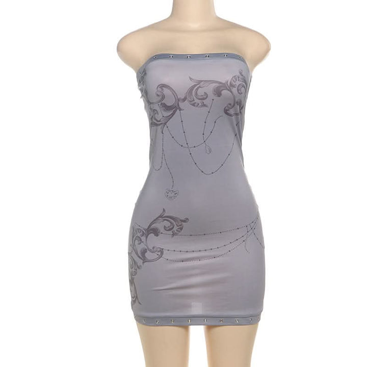 Print hollow out backless tube cut out mini dress  | Festival Outfits Women-final-sale